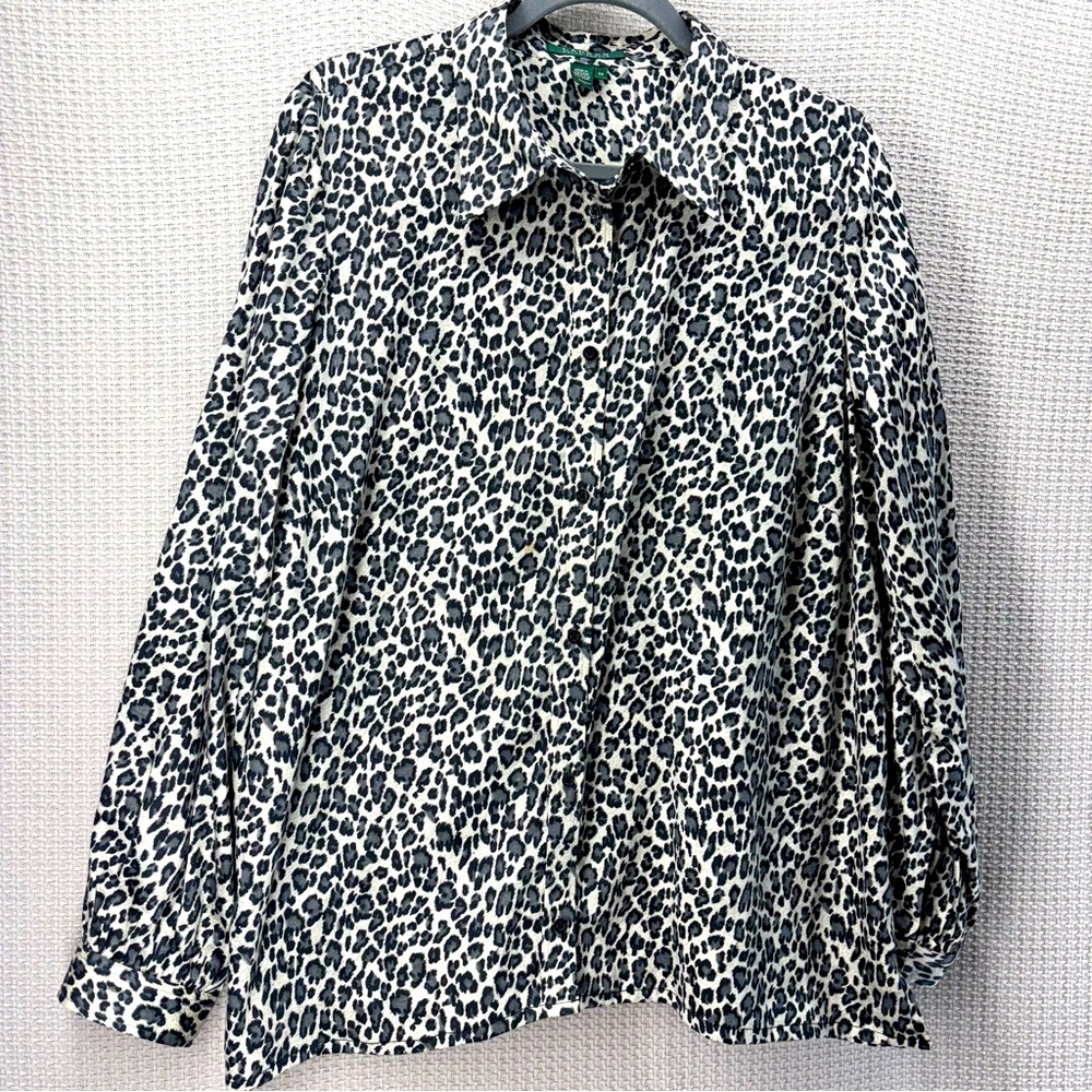 Lauren Ralph Lauren Black and White Leopard Button-Down Shirt